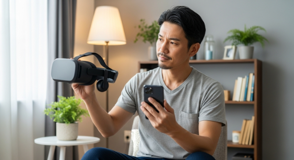 VRと2Dを比較する男性