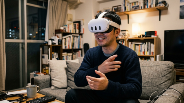 おすすめ無修正VRスタジオを解説している男性